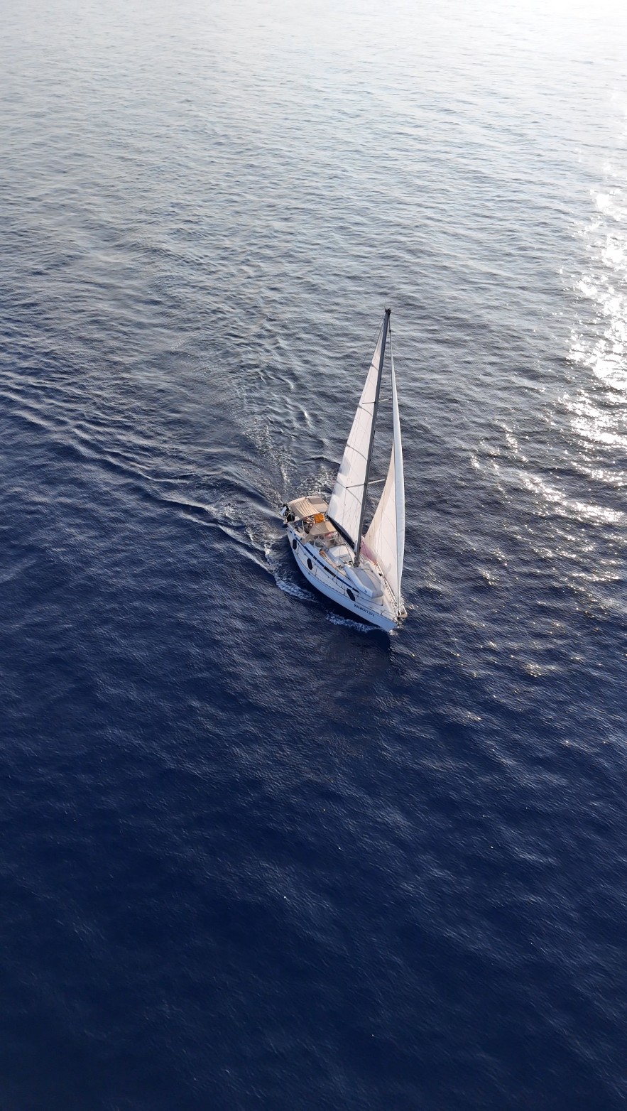 Aerial view of Nene sailing offshore